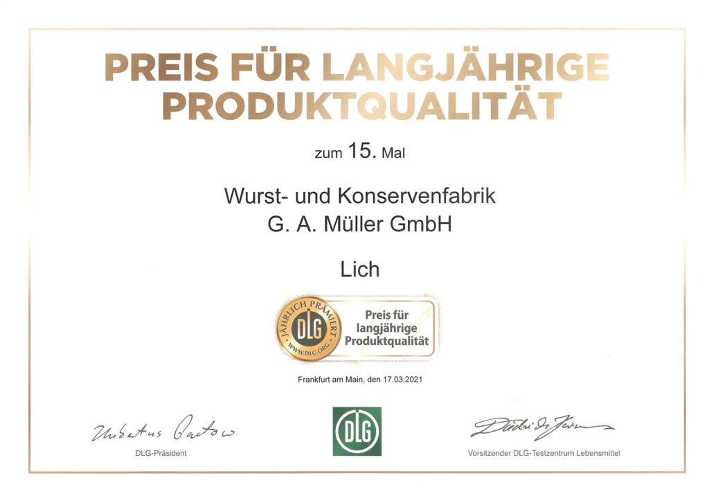 15 Jahre Produktqualität von G.A. Müller